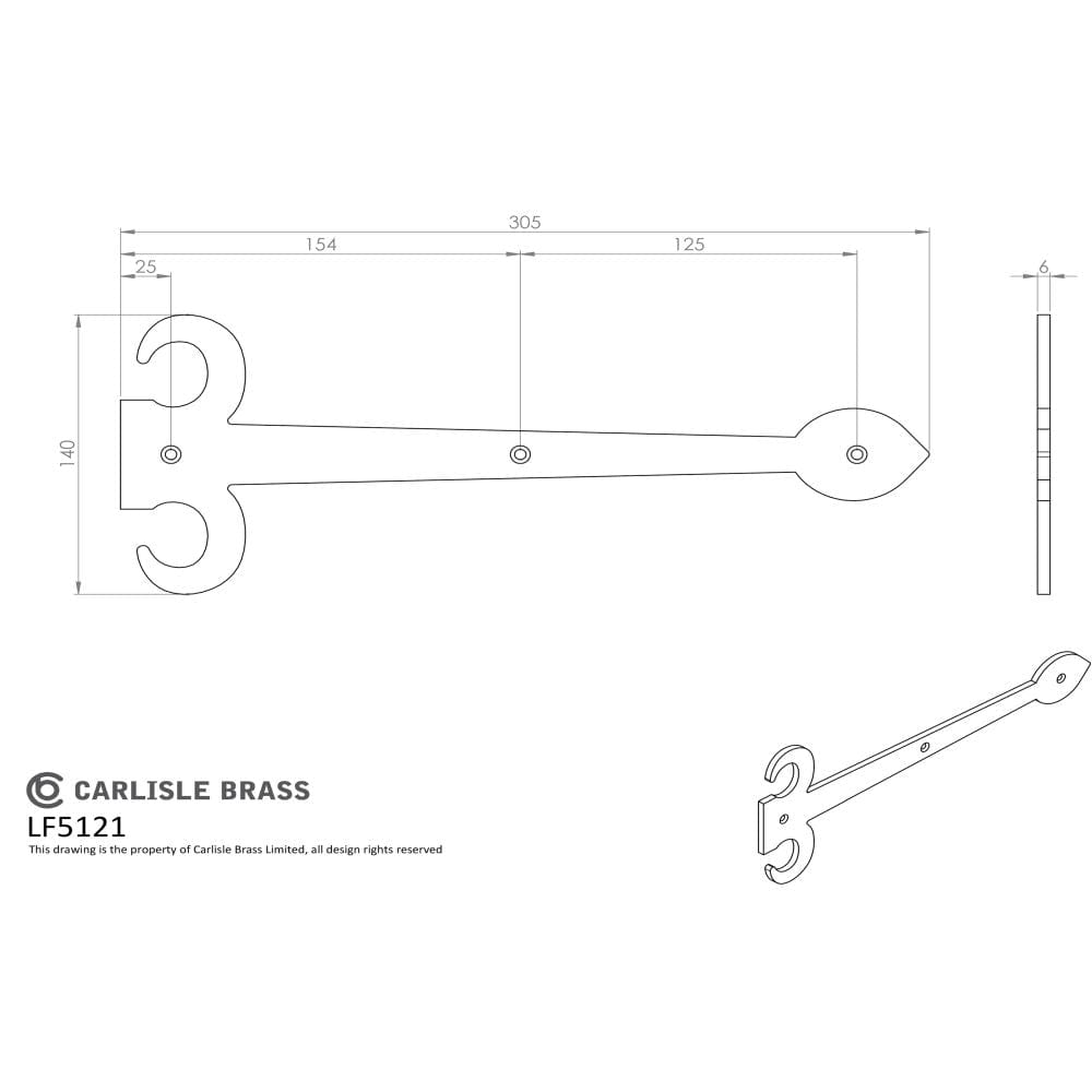 Ludlow Foundries Hinges Antique Black / Dummy Hinges / 12" (304mm) Ludlow - Sword Hinge Front 306mm - Black Antique