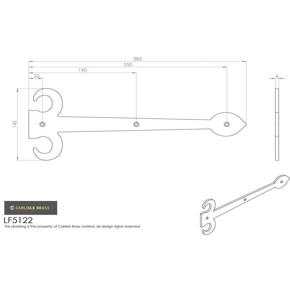 Ludlow Foundries Hinges Antique Black / Dummy Hinges / 15" (381mm) Ludlow - Sword Hinge Front 383mm - Black Antique