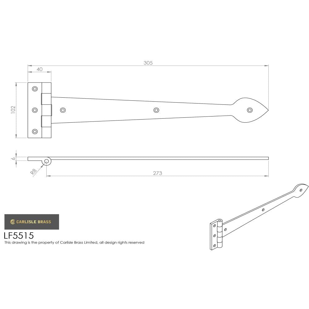 Ludlow Foundries Hinges Antique Black / Tee Hinges / 11" (280mm) Ludlow - Tee Hinge 275 x 102mm - Black Antique
