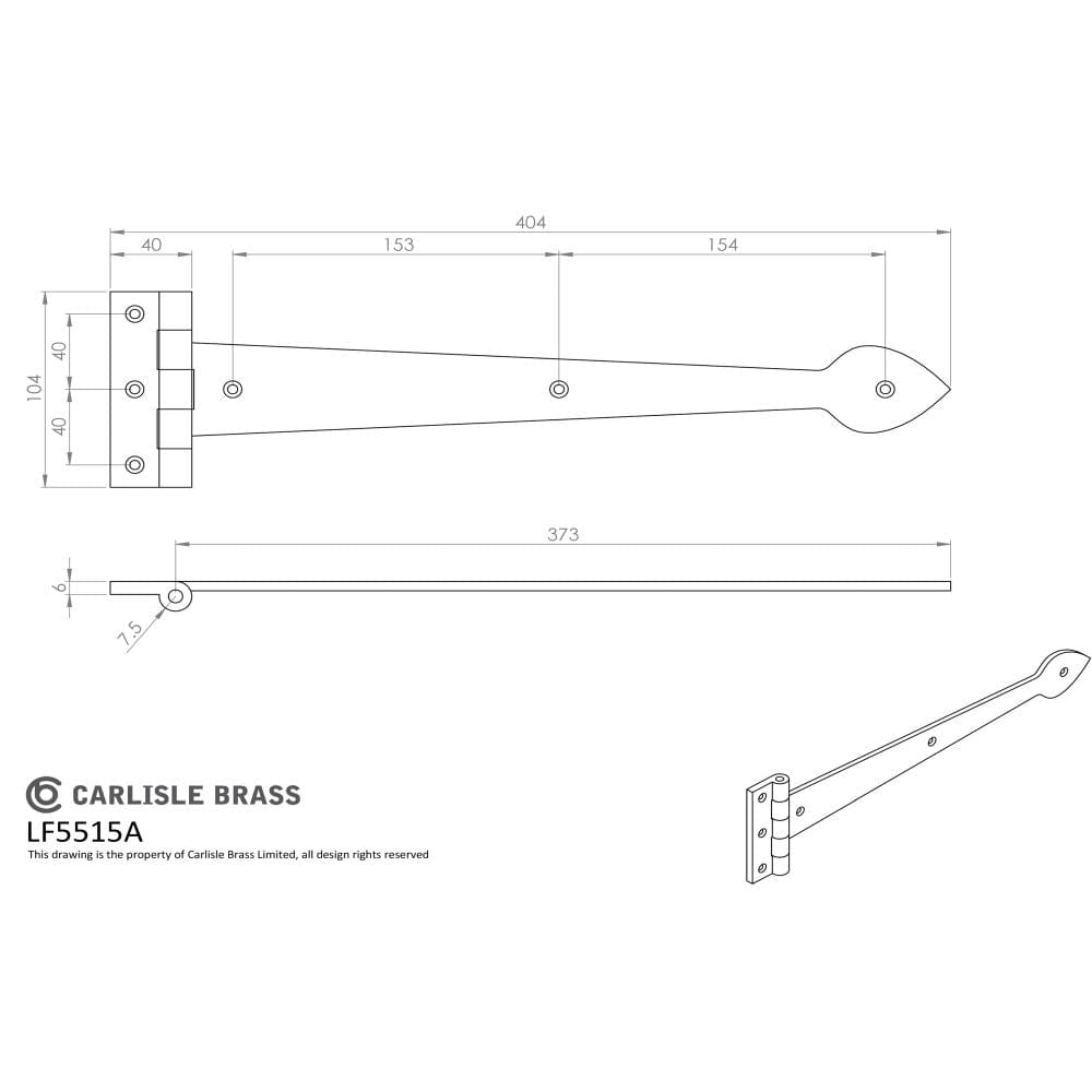 Ludlow Foundries Hinges Antique Black / Tee Hinges / 15" (381mm) Ludlow - Tee Hinge 380 x 102mm - Black Antique
