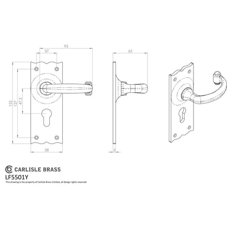 Ludlow Foundries Door Furniture Antique Black / Euro Profile Lock Handles Ludlow - Traditional Lever on Euro Lock Backplate - Black Antique