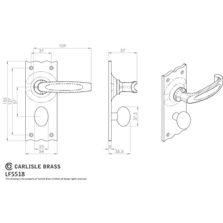 Ludlow Foundries Door Furniture Antique Black / Bathroom Lock Handles Ludlow - Traditional V Lever on WC Backplate - Black Antique