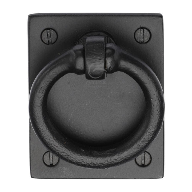 M.Marcus Cabinet Hardware Matt Black / Cabinet Drop Pulls M.Marcus - Black Iron Rustic Ring Drop Pull on Plate
