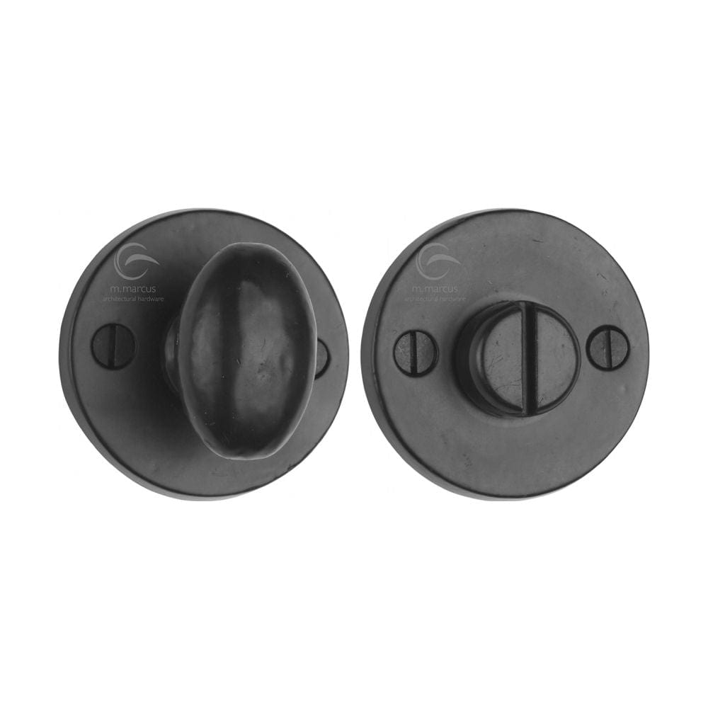 M.Marcus Door Furniture Matt Black / No M.Marcus - Black Iron Rustic Round Thumbturn & Emergency Release for Bathroom &