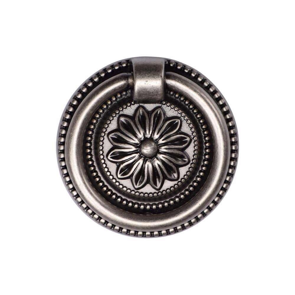 M.Marcus Cabinet Hardware Distressed Pewter / Cabinet Drop Pulls M.Marcus - Floral Ring Pull 055mm Distressed Pewter Finish