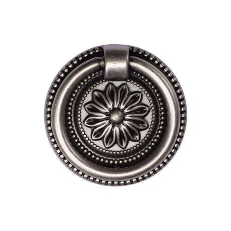 M.Marcus Cabinet Hardware Distressed Pewter / Cabinet Drop Pulls M.Marcus - Floral Ring Pull 055mm Distressed Pewter Finish
