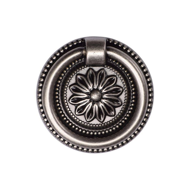 M.Marcus Cabinet Hardware Distressed Pewter / Cabinet Drop Pulls M.Marcus - Floral Ring Pull 055mm Distressed Pewter Finish