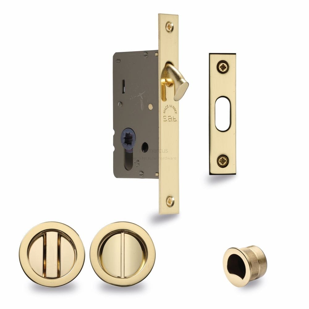 M.Marcus Locks & Latches Polished Brass / Sliding Door Locks / Round M.Marcus - SLD Lock C/W RD Privacy Turns 40mm Polished Brass