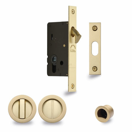 M.Marcus Locks & Latches Satin Brass / Sliding Door Locks / Round M.Marcus - SLD Lock C/W RD Privacy Turns 40mm Satin Brass