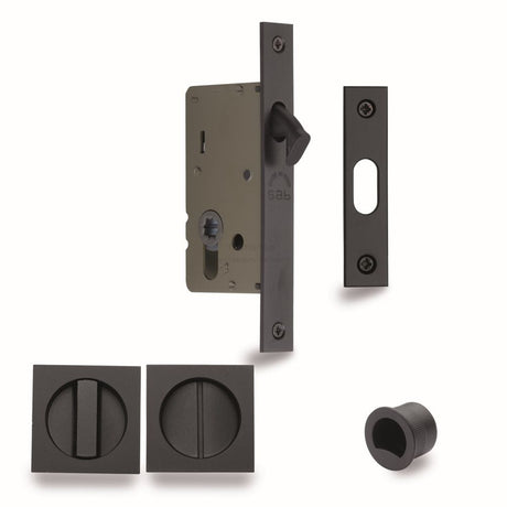 M.Marcus Locks & Latches Matt Black / Sliding Door Locks / Square M.Marcus - SLD Lock C/W SQ Privacy Turns 40mm Black Matt