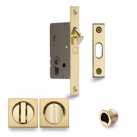 M.Marcus Locks & Latches Polished Brass / Sliding Door Locks / Square M.Marcus - SLD Lock C/W SQ Privacy Turns 40mm Polished Brass