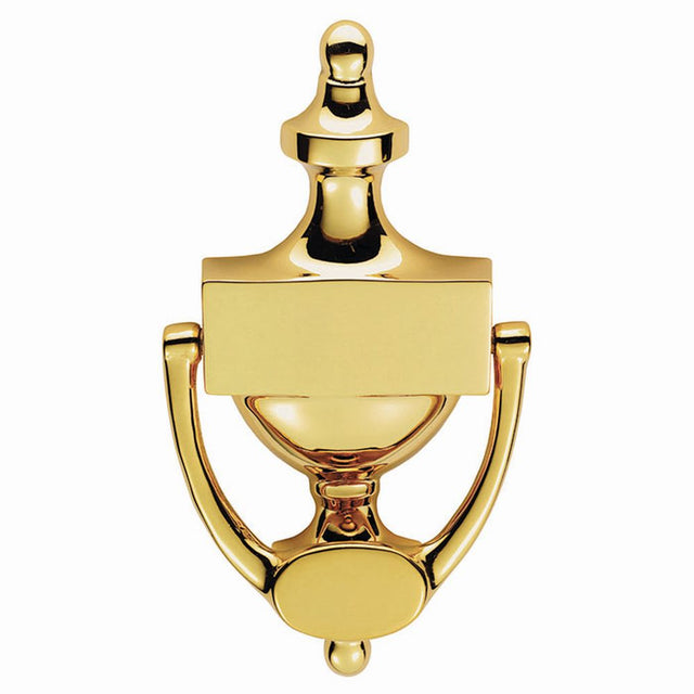 This is an image of a Carlisle Brass - Victorian Urn Door Knocker 196mm - Polished Brass that is availble to order from Trade Door Handles in Kendal.