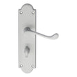 This is an image of a Carlisle Brass - Victorian Scroll Lever on Shaped WC Backplate - Satin Chrome that is availble to order from Trade Door Handles in Kendal.