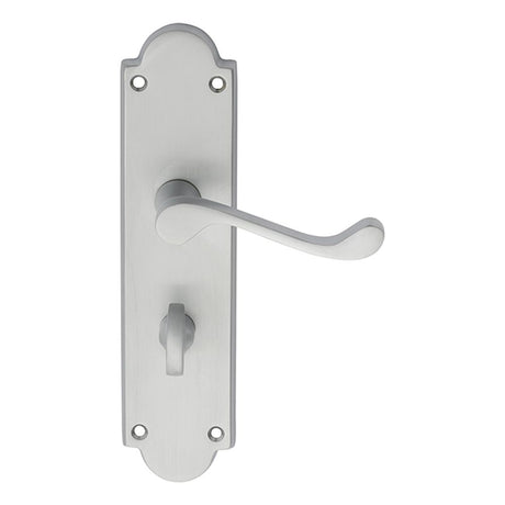 This is an image of a Carlisle Brass - Victorian Scroll Lever on Shaped WC Backplate - Satin Chrome that is availble to order from Trade Door Handles in Kendal.