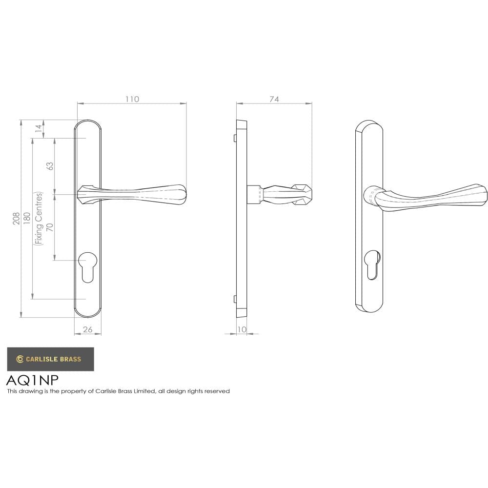 Manital Door Furniture Satin Chrome / Multi Point Lock Set / 70mm c/c Manital - Astro Lever on Euro Lock Narrowplate 70mm c/c - Satin Chrome