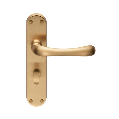 Manital Door Furniture Satin Brass / Bathroom Lock Handles Manital - Ibra Lever on WC Backplate - Satin Brass