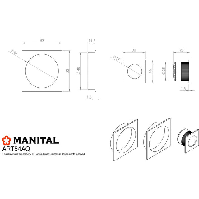 Manital Door Furniture Polished Chrome / Flush Pull / Square Manital - Square Sliding Door Rose with Flush Pull - Polished Chrome