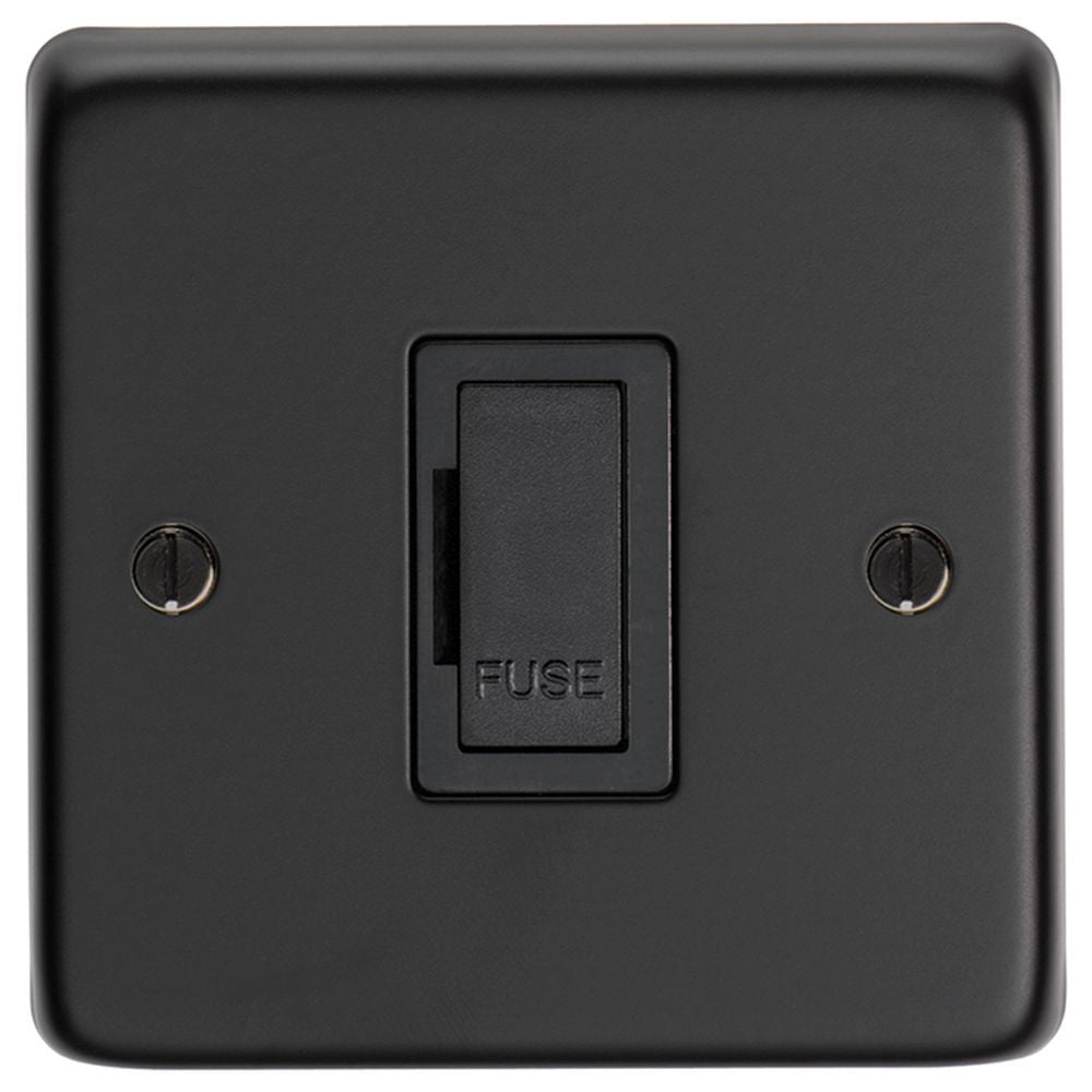 This is an image showing Eurolite Stainless Steel Unswitched Fuse Spur - Matt Black (With Black Trim) mbuswfb available to order from trade door handles, quick delivery and discounted prices.