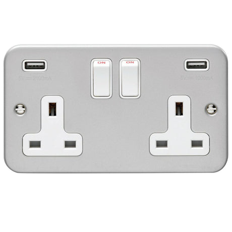 This is an image showing Eurolite Metal Clad 2 Gang USB Socket - Metal Clad mc2usbw available to order from trade door handles, quick delivery and discounted prices.