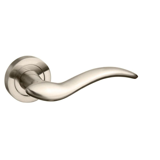 Mediterranean Door Furniture Satin Nickel / Round Rose Mediterranean Barcelona Lever on Round Rose - Satin Nickel