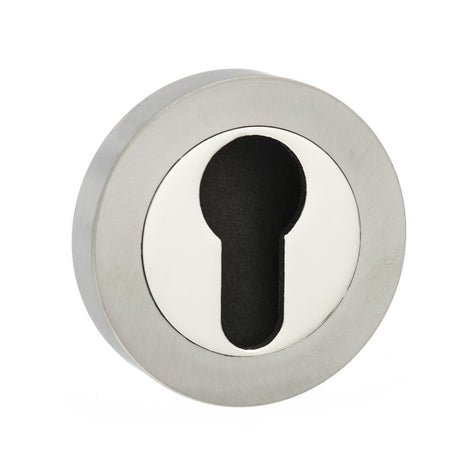 Mediterranean Door Furniture Satin Nickel/Polished Nickel / Euro Profile Escutcheons Mediterranean Euro Escutcheon on Round Rose - Satin Nickel/Polished Nickel