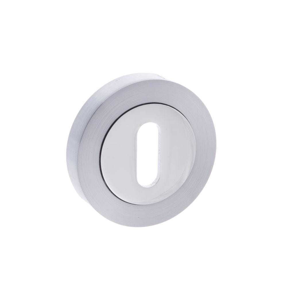 Mediterranean Door Furniture Satin Chrome/Polished Chrome / Mortice Key Profile Escutcheons Mediterranean Key Escutcheon on Round Rose - Satin Chrome/Polished Chrome