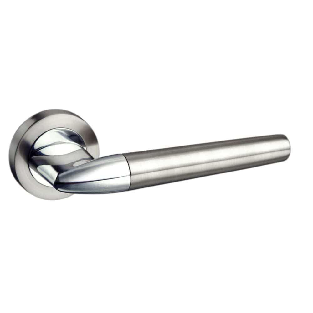 Mediterranean Door Furniture Satin Nickel/Polished Chrome / Round Rose Mediterranean Toulon Lever on Round Rose - Satin Nickel/Polished Chrome