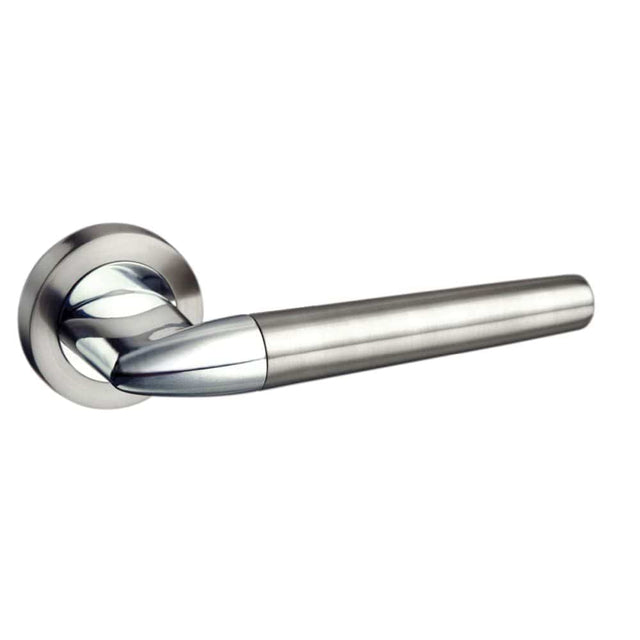 Mediterranean Door Furniture Satin Nickel/Polished Chrome / Round Rose Mediterranean Toulon Lever on Round Rose - Satin Nickel/Polished Chrome