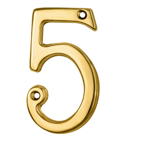 This is an image of a Carlisle Brass - Numerals (0-9) Number 5 - Polished Brass that is availble to order from Trade Door Handles in Kendal.