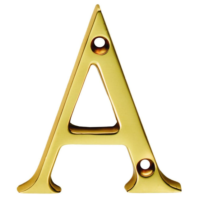 This is an image of a Carlisle Brass - Letter A - Polished Brass that is availble to order from Trade Door Handles in Kendal.