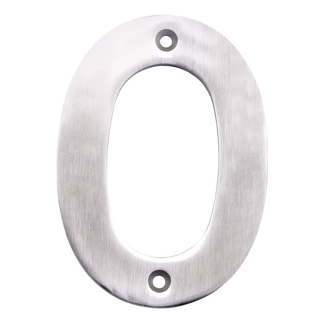 This is an image of a Eurospec - Numerals Number 0 - Satin Stainless Steel that is availble to order from Trade Door Handles in Kendal.