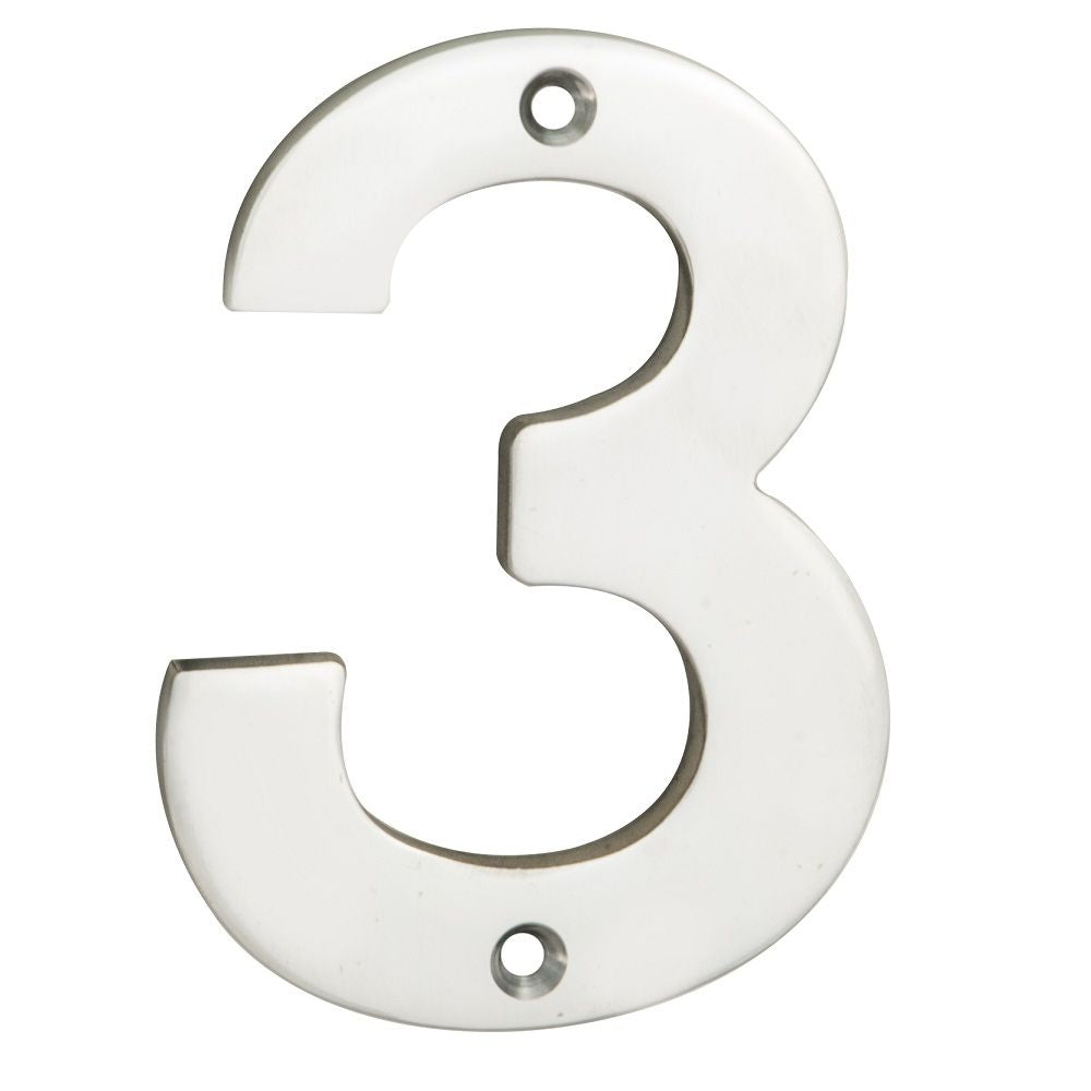 This is an image of a Eurospec - Numerals Number 3 - Bright Stainless Steel that is availble to order from Trade Door Handles in Kendal.