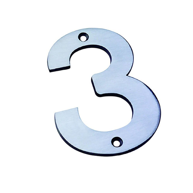 This is an image of a Eurospec - Numerals Number 3 - Satin Stainless Steel that is availble to order from Trade Door Handles in Kendal.