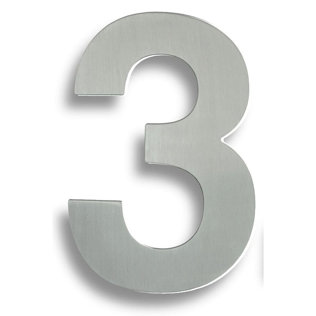 This is an image of a Eurospec - Stainless Steel 7" Numerals (0-9) (Number 3) - Satin Stainless Steel that is availble to order from Trade Door Handles in Kendal.