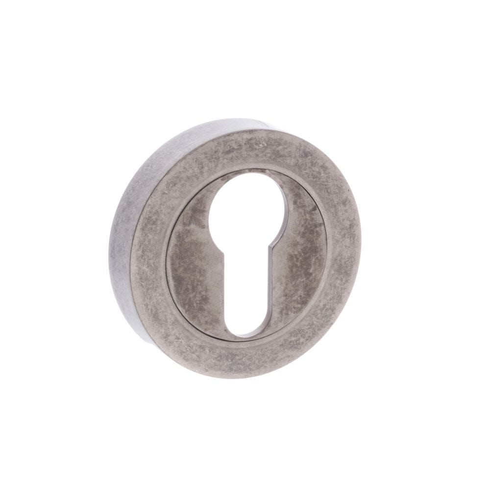Old English Door Furniture Distressed Silver / Euro Profile Escutcheons Old English Euro Escutcheon - Distressed Silver