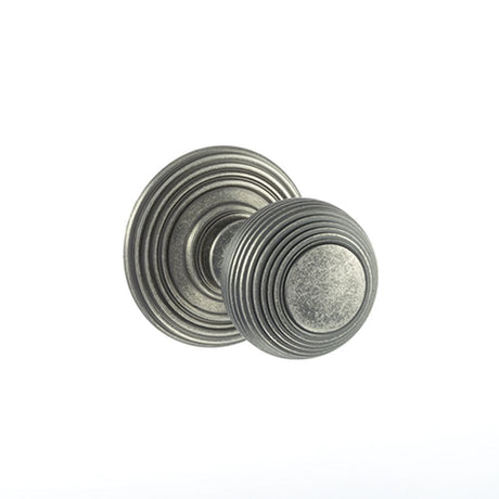Old English Door Furniture Distressed Silver / Mortice Knobs Old English Ripon Solid Brass Reeded Mortice Knob on Concealed Fix Rose - Distre
