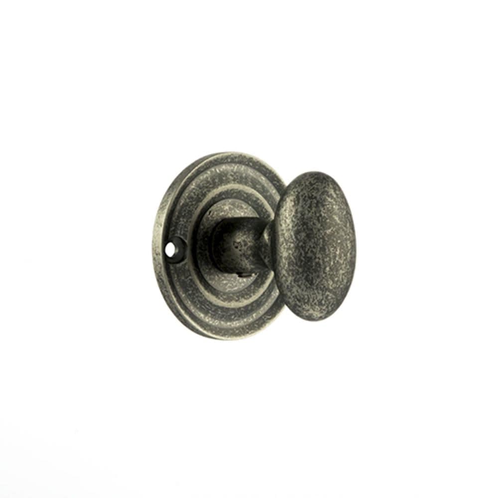 Old English Door Furniture Distressed Silver / No Old English Solid Brass Oval WC Turn and Release - Distressed Silver