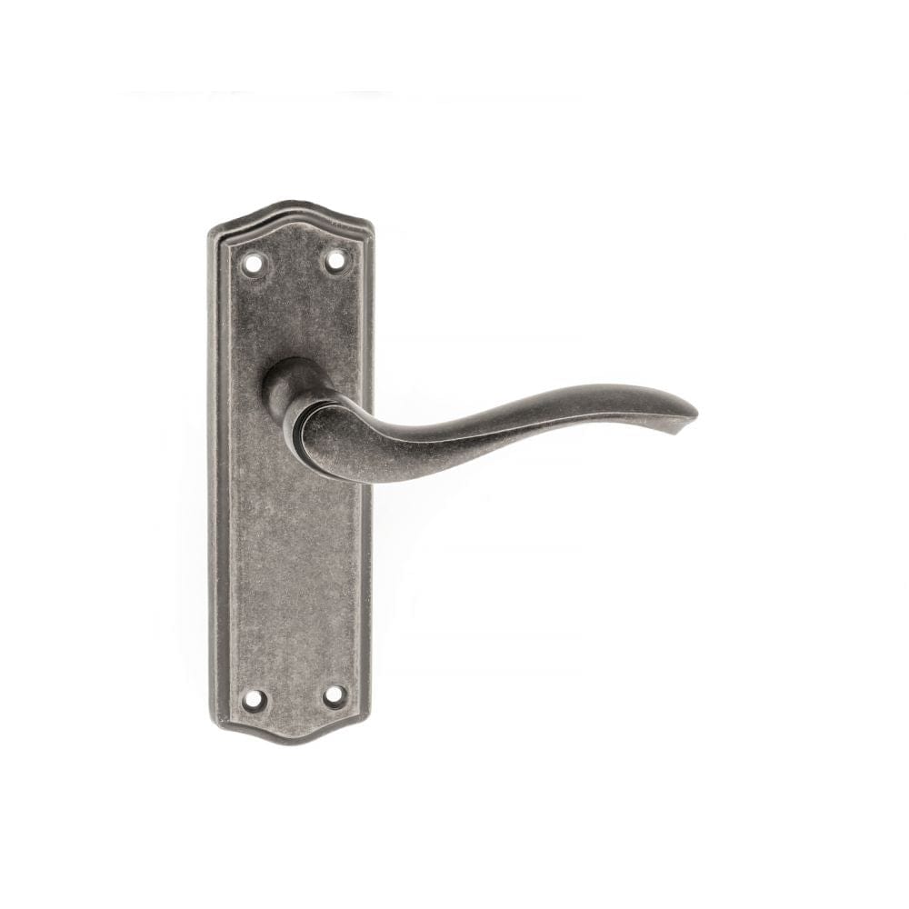 Old English Door Furniture Distressed Silver / Latch Handles Old English Warwick Latch Lever on Backplate - Distressed Silver