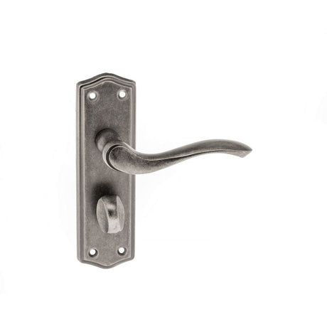 Old English Door Furniture Distressed Silver / Bathroom Lock Handles Old English Warwick WC Lever on Backplate - Distressed Silver