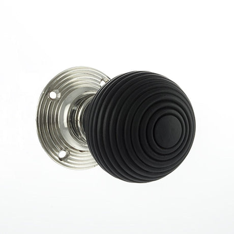 Old English Door Furniture Polished Nickel / Mortice Knobs Old English Whitby Ebony Wood Reeded Mortice Knob on 60mm Face Fix Rose - Polish