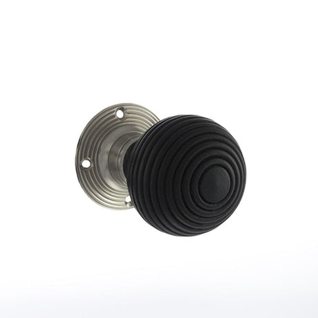 Old English Door Furniture Satin Nickel / Mortice Knobs Old English Whitby Ebony Wood Reeded Mortice Knob on 60mm Face Fix Rose - Satin