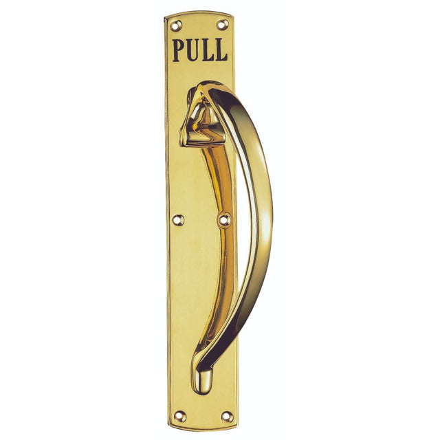 This is an image of a Carlisle Brass - Engraved Large Pull Handle R/H - Polished Brass that is availble to order from Trade Door Handles in Kendal.