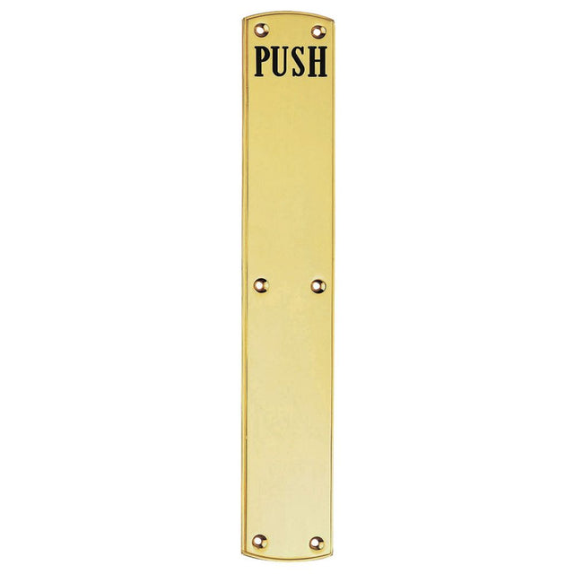 This is an image of a Carlisle Brass - Engraved Push Plate - Polished Brass that is availble to order from Trade Door Handles in Kendal.