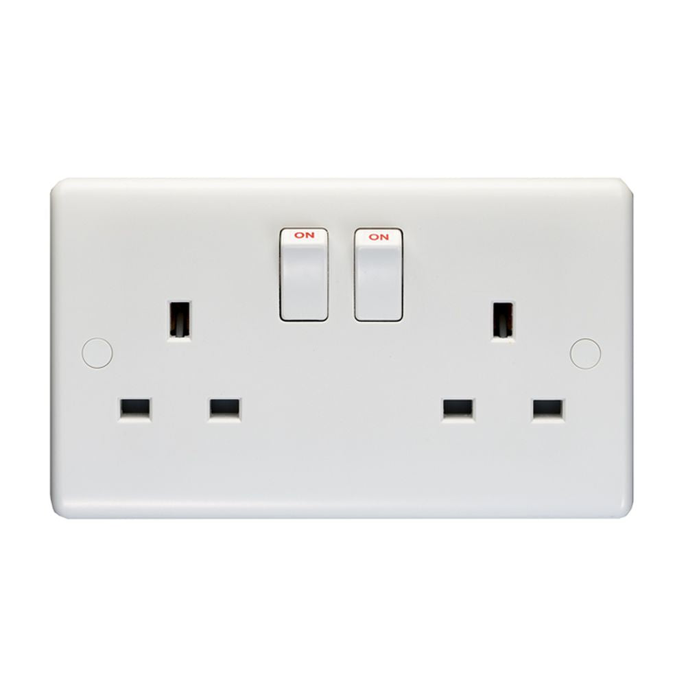 This is an image showing Eurolite Enhance White Plastic 2 Gang Switched Socket Double Poled - White pl4100 available to order from trade door handles, quick delivery and discounted prices.