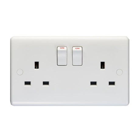 This is an image showing Eurolite Enhance White Plastic 2 Gang Switched Socket Double Poled - White  available to order from trade door handles, quick delivery and discounted prices.