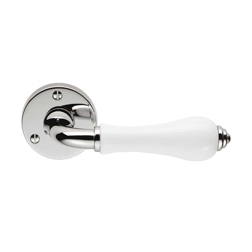 This is an image of a Carlisle Brass - Porcelain Lever on Round Rose White - PLWCP that is availble to order from Trade Door Handles in Kendal.