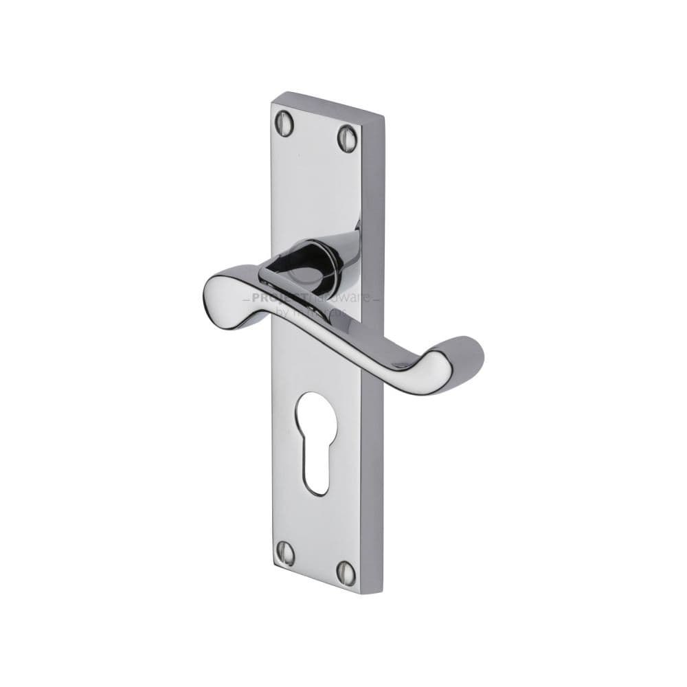 Project Hardware Door Furniture Polished Chrome / Euro Profile Lock Handles Project Hardware - Door Handle for Euro Profile Plate Malvern Design Polished Chrome