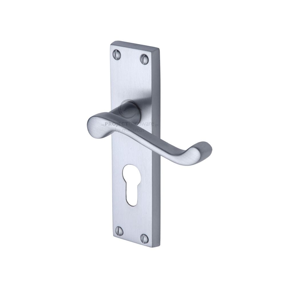 Project Hardware Door Furniture Satin Chrome / Euro Profile Lock Handles Project Hardware - Door Handle for Euro Profile Plate Malvern Design Satin Chrome