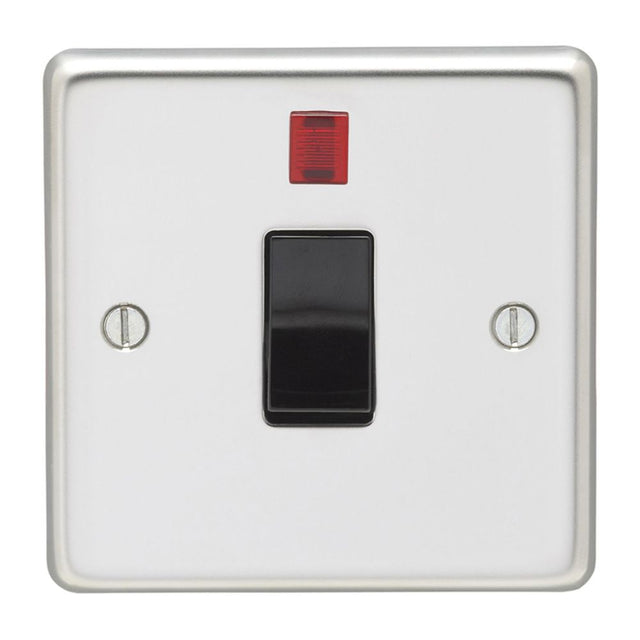 This is an image showing Eurolite Stainless Steel 20Amp Switch with Neon Indicator - Polished Stainless Steel (With Black Trim) pss20aswnb available to order from trade door handles, quick delivery and discounted prices.