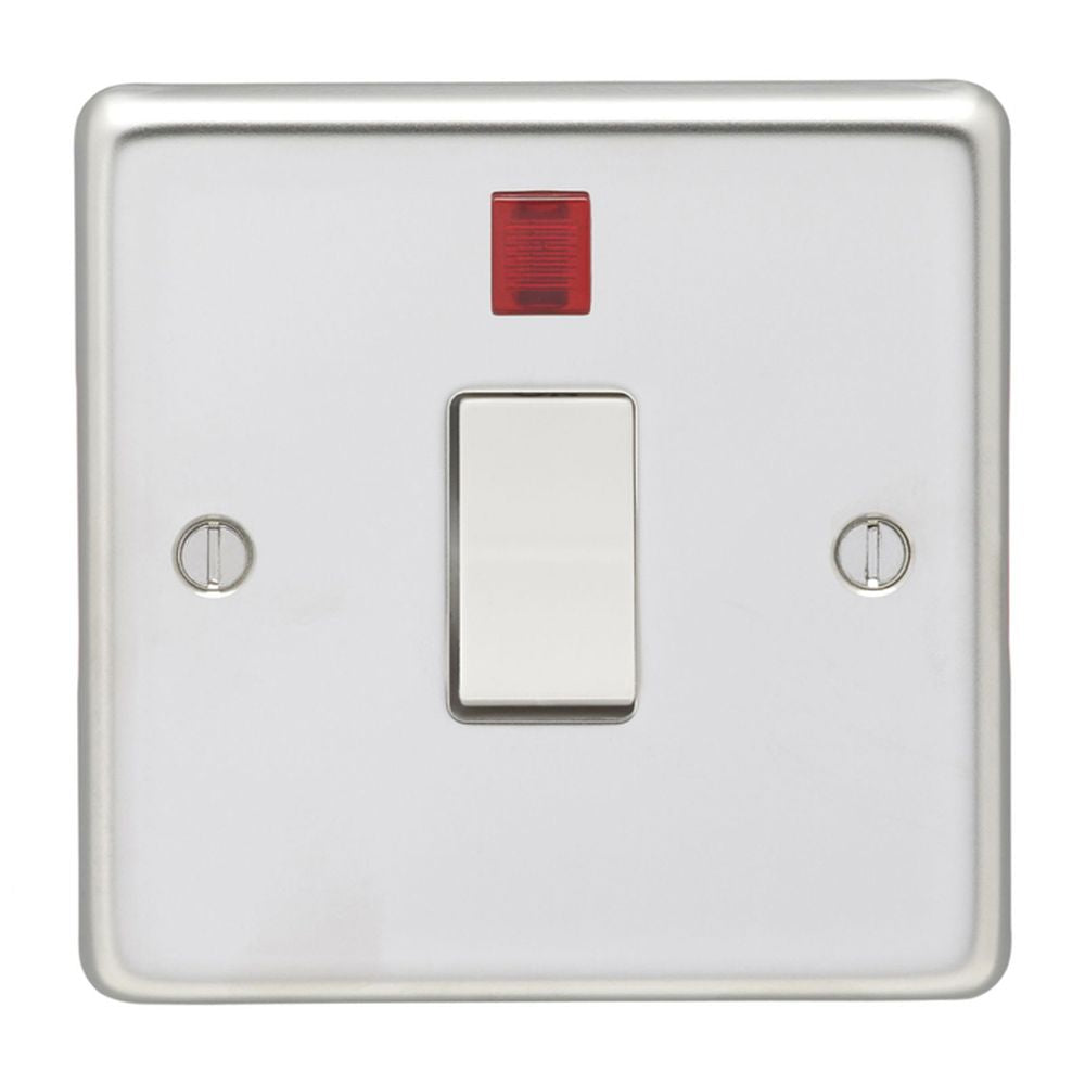 This is an image showing Eurolite Stainless Steel 20Amp Switch with Neon Indicator - Polished Stainless Steel (With White Trim) pss20aswnw available to order from trade door handles, quick delivery and discounted prices.